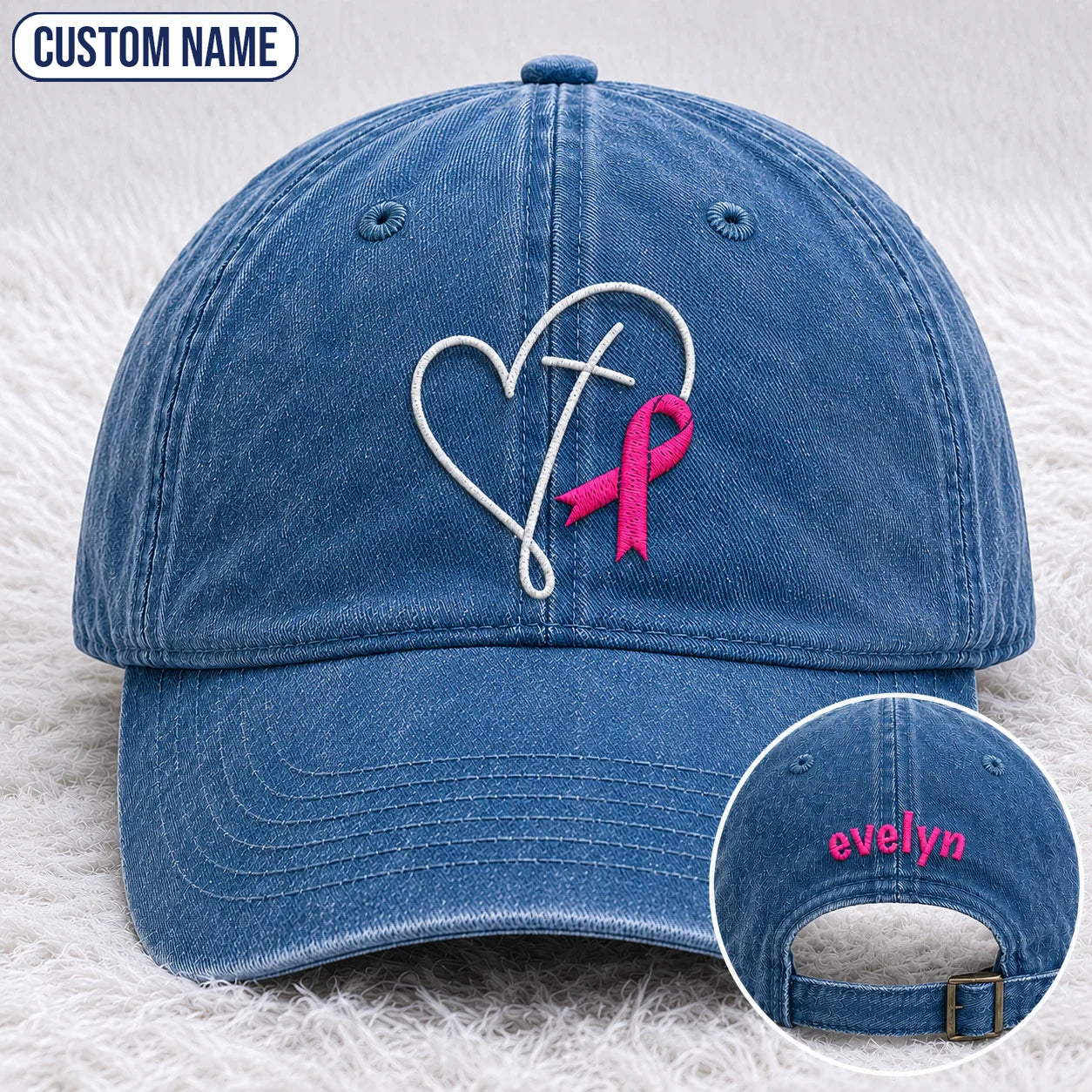 Personalized Faith Pink Ribbon Embroidered Washed Cap, Awareness Gift