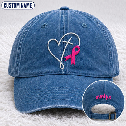 Personalized Faith Pink Ribbon Embroidered Washed Cap, Awareness Gift