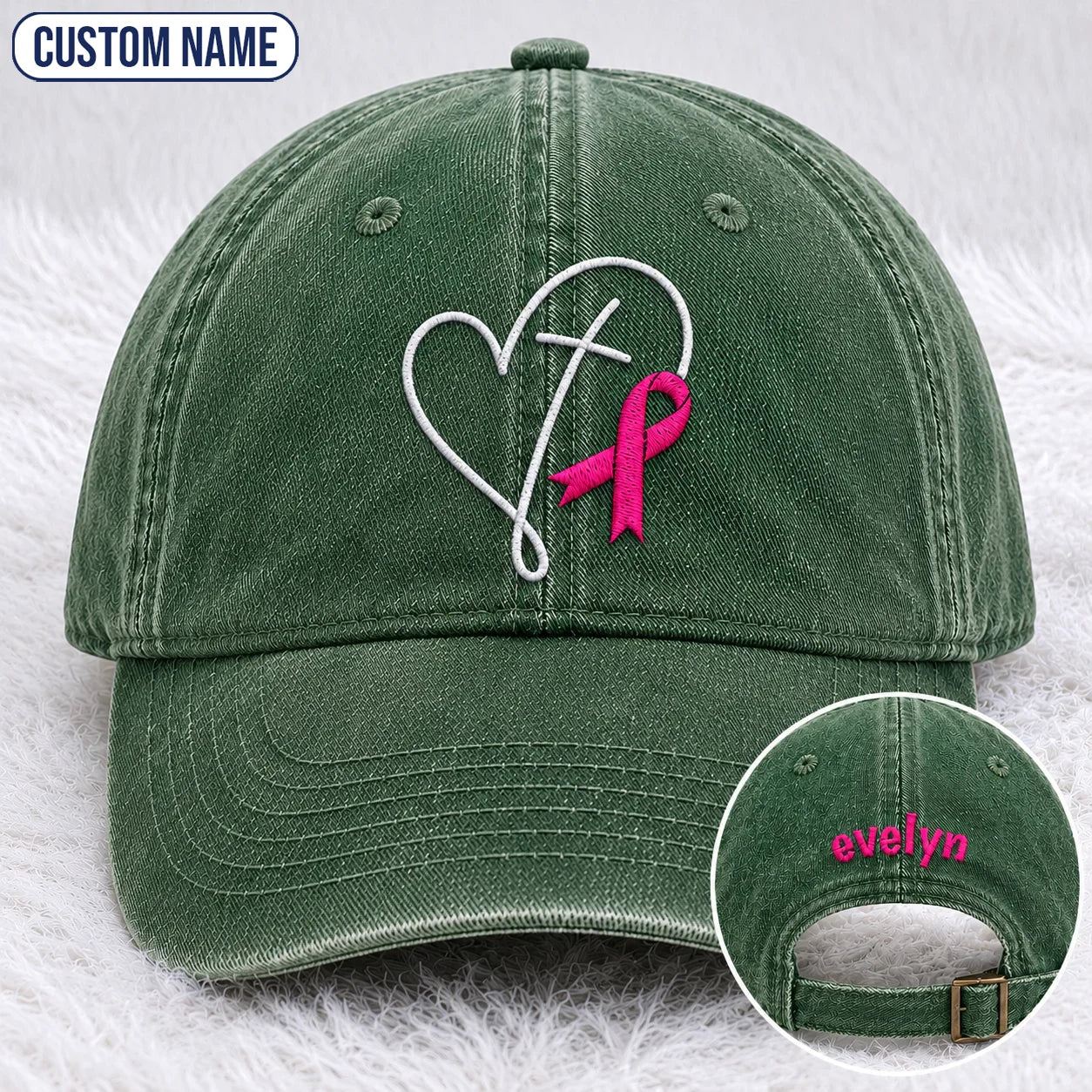 Personalized Faith Pink Ribbon Embroidered Washed Cap, Awareness Gift