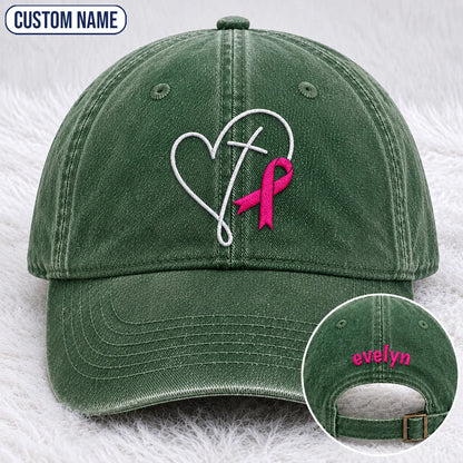 Personalized Faith Pink Ribbon Embroidered Washed Cap, Awareness Gift