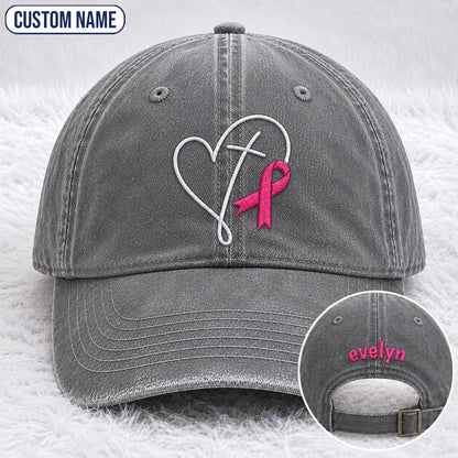 Personalized Faith Pink Ribbon Embroidered Washed Cap, Awareness Gift