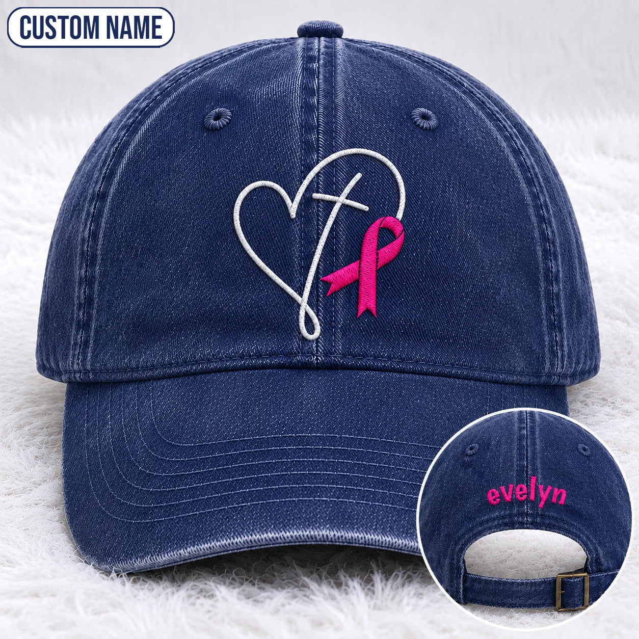 Personalized Faith Pink Ribbon Embroidered Washed Cap, Awareness Gift
