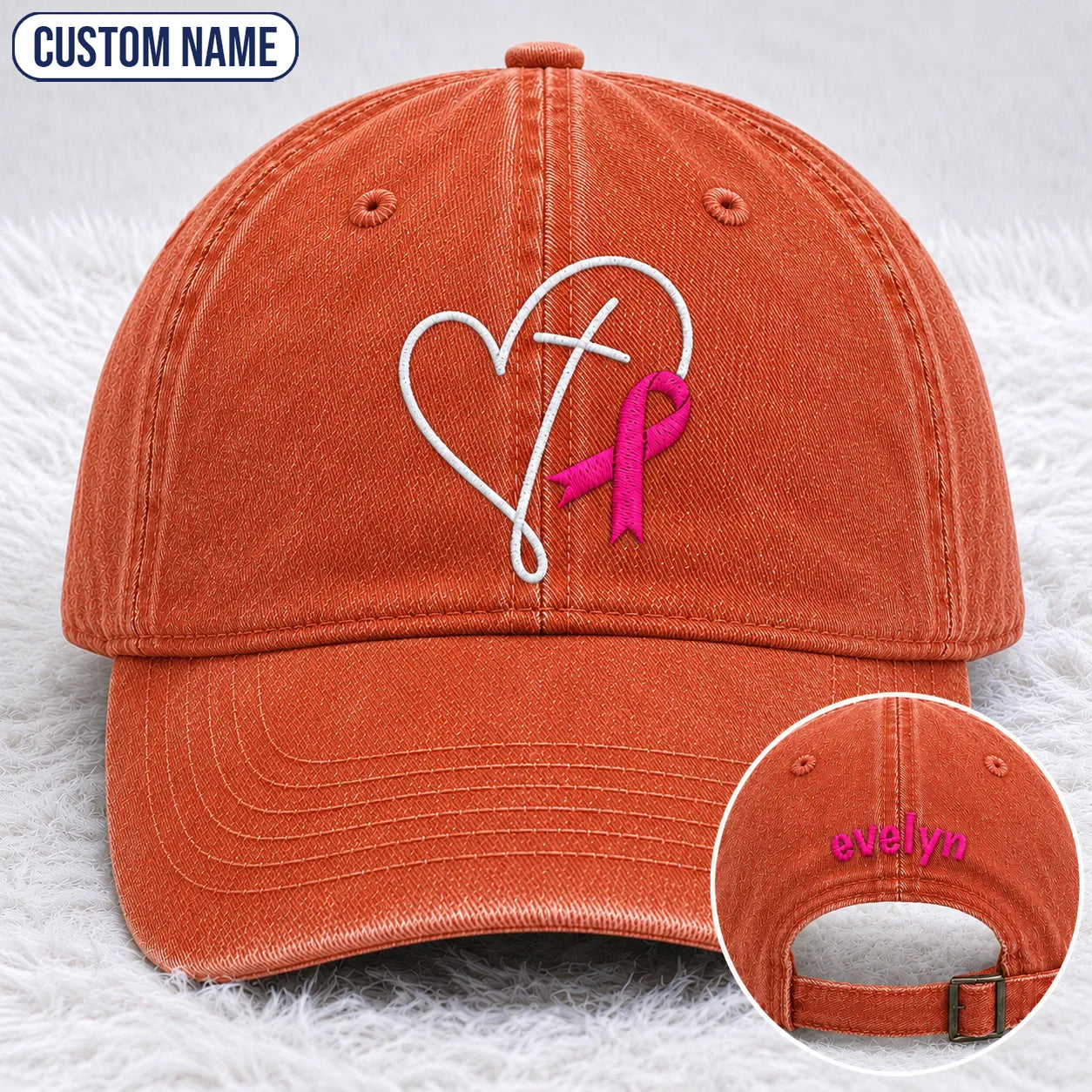 Personalized Faith Pink Ribbon Embroidered Washed Cap, Awareness Gift