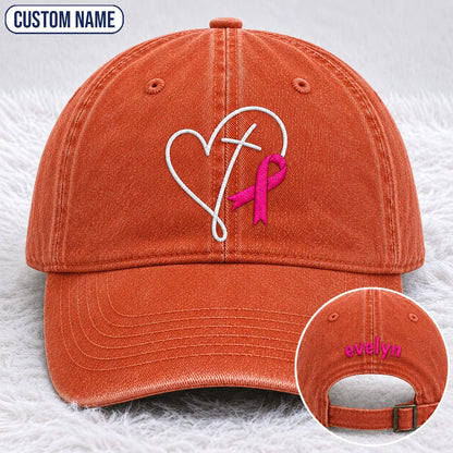 Personalized Faith Pink Ribbon Embroidered Washed Cap, Awareness Gift