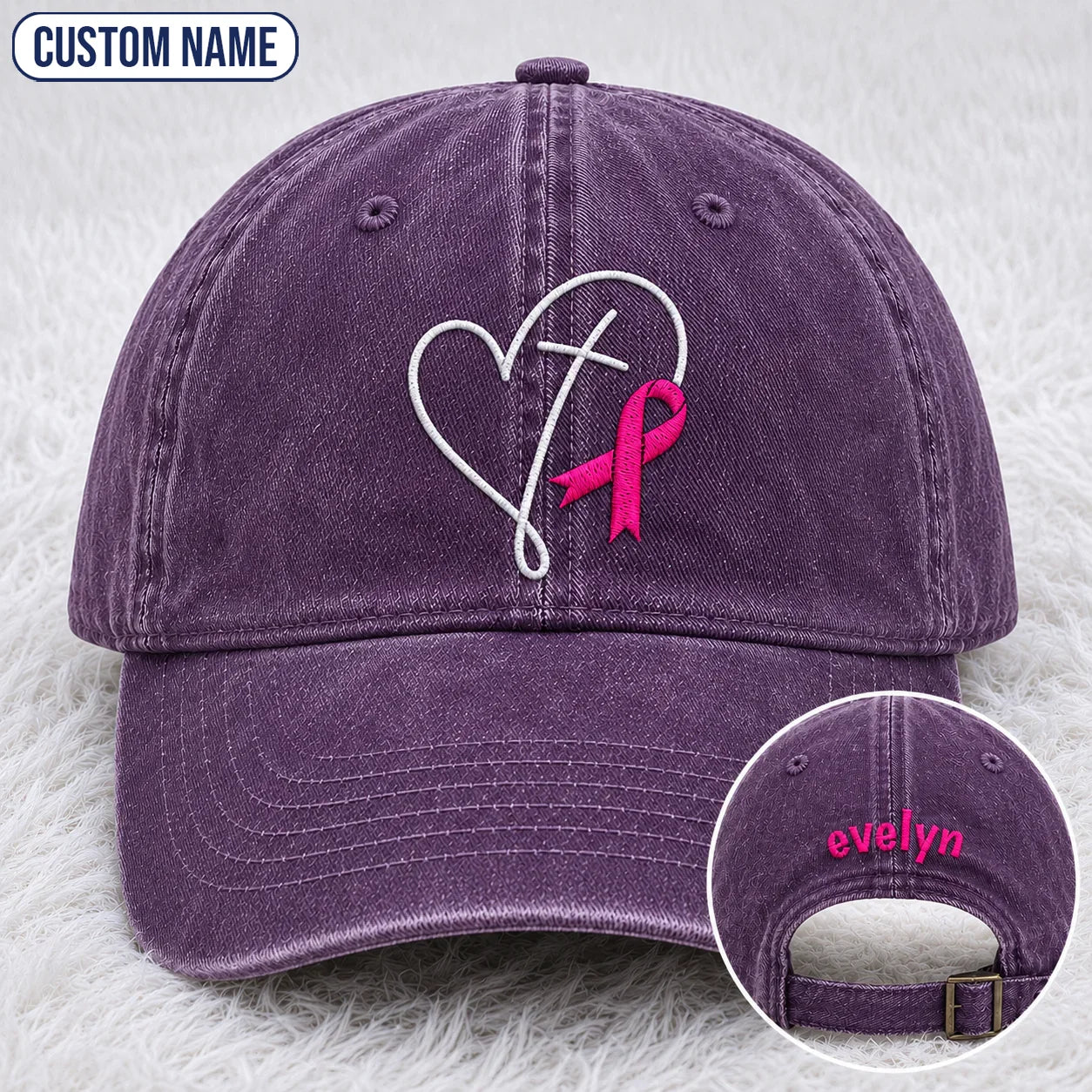 Personalized Faith Pink Ribbon Embroidered Washed Cap, Awareness Gift