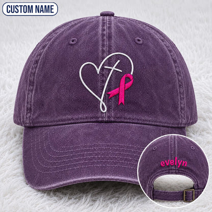 Personalized Faith Pink Ribbon Embroidered Washed Cap, Awareness Gift