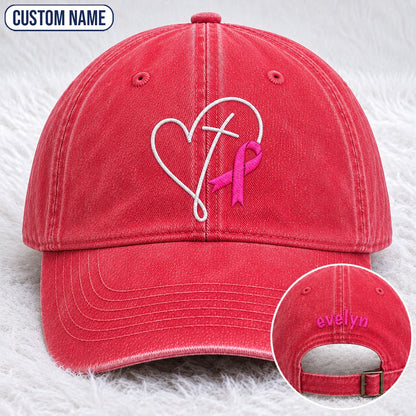 Personalized Faith Pink Ribbon Embroidered Washed Cap, Awareness Gift