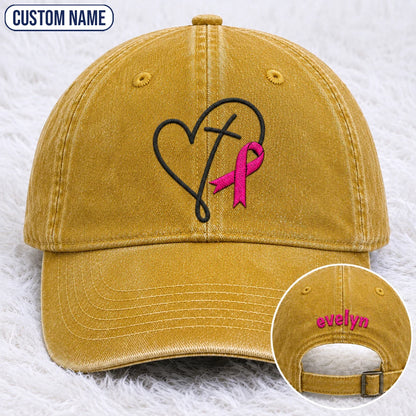 Personalized Faith Pink Ribbon Embroidered Washed Cap, Awareness Gift