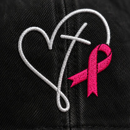 Personalized Faith Pink Ribbon Embroidered Washed Cap, Awareness Gift