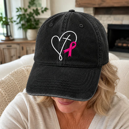 Personalized Faith Pink Ribbon Embroidered Washed Cap, Awareness Gift