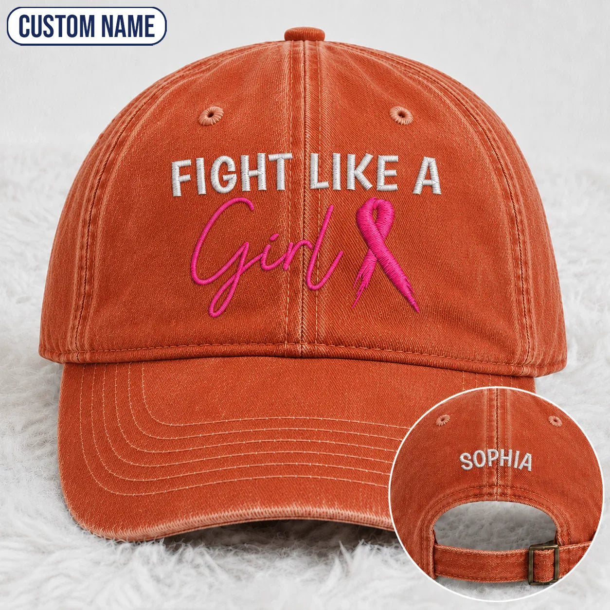 Personalized Fight Like A Girl Pink Ribbon Embroidered Washed Cap, Awareness Gift