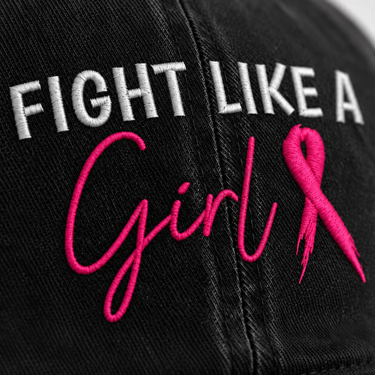 Personalized Fight Like A Girl Pink Ribbon Embroidered Washed Cap, Awareness Gift