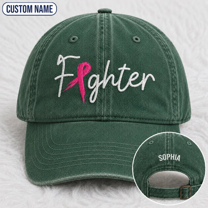 Personalized Fighter Pink Ribbon Embroidered Washed Cap, Awareness Gift