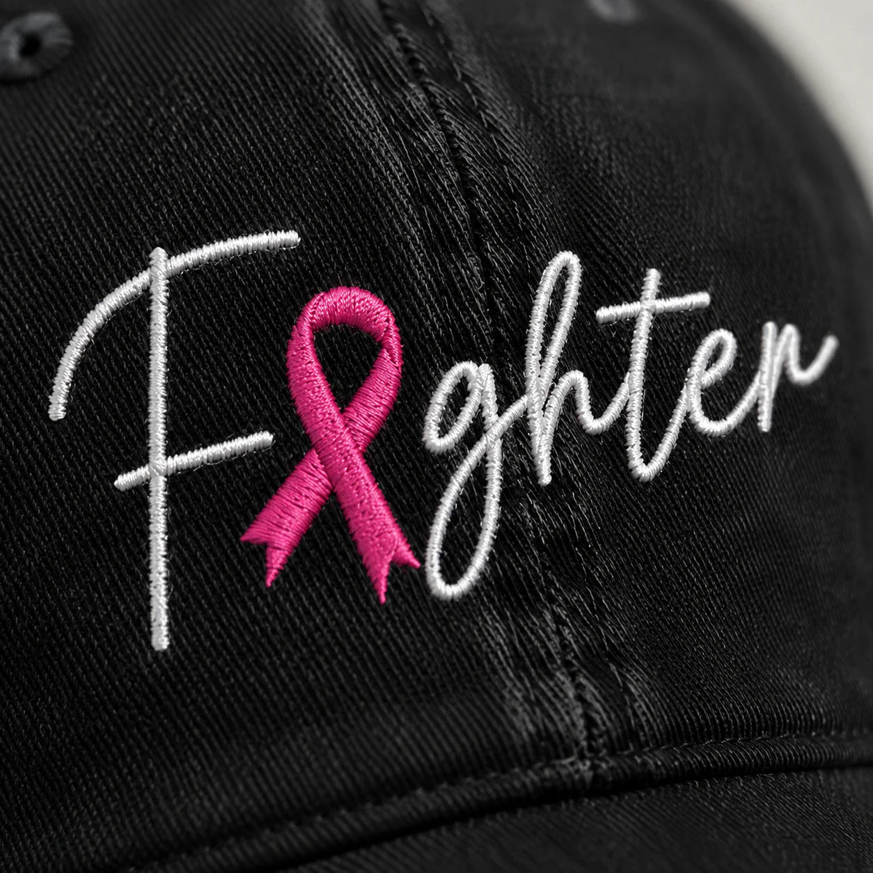 Personalized Fighter Pink Ribbon Embroidered Washed Cap V2, Awareness Gift