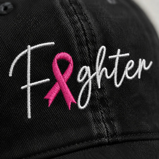 Personalized Fighter Pink Ribbon Embroidered Washed Cap V2, Awareness Gift