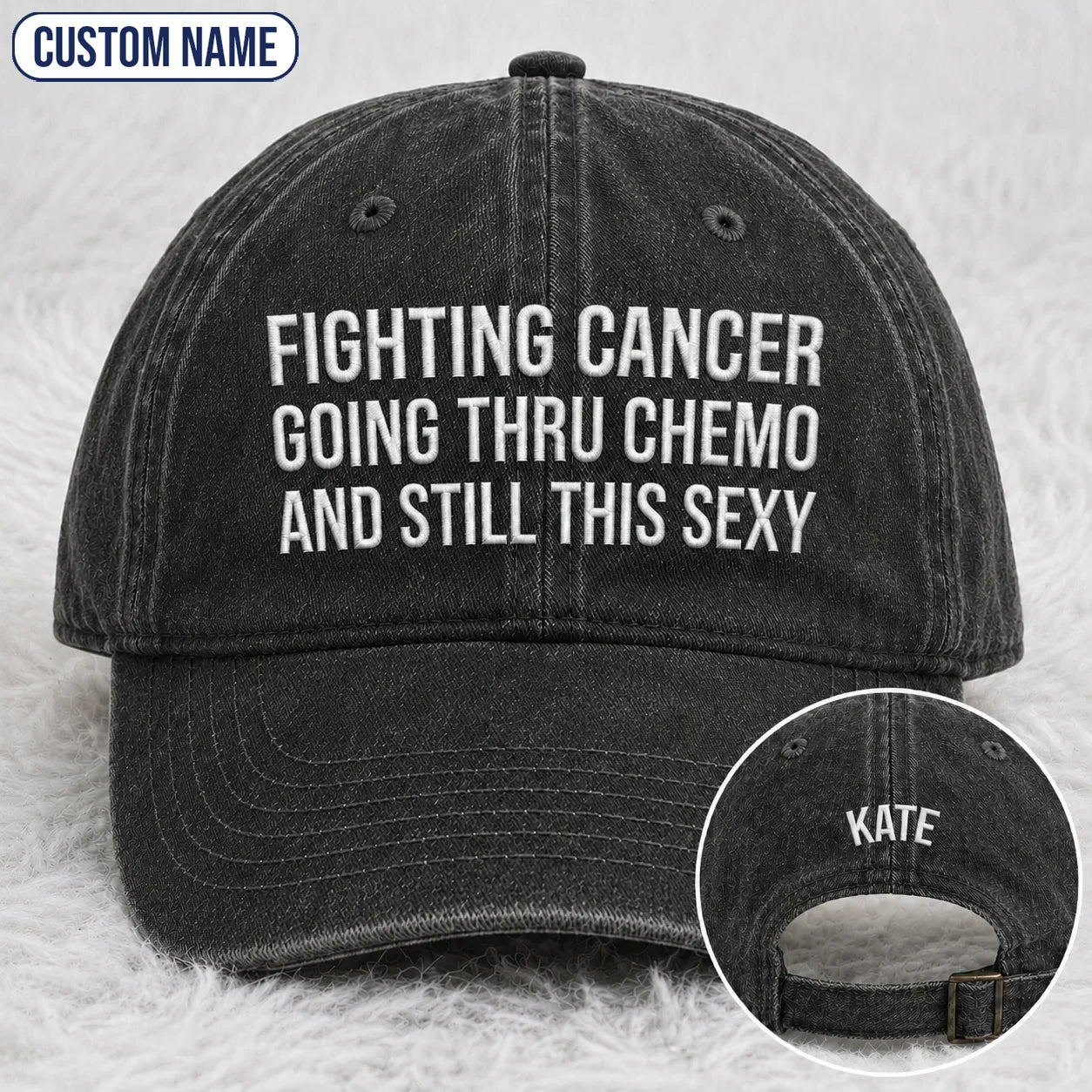 Personalized Still This Sexy Pink Ribbon Quote Embroidered Washed Cap, Awareness Gift