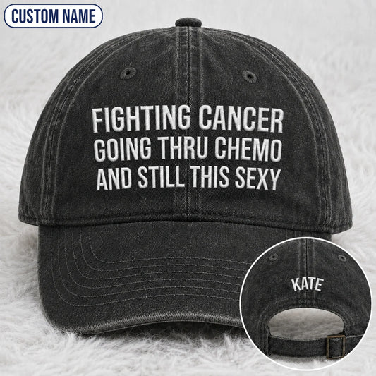 Personalized Still This Sexy Pink Ribbon Quote Embroidered Washed Cap, Awareness Gift