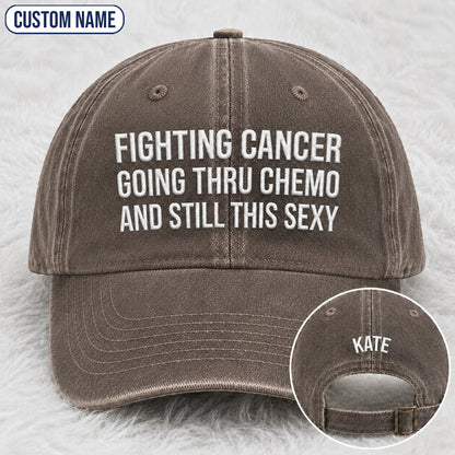 Personalized Still This Sexy Pink Ribbon Quote Embroidered Washed Cap, Awareness Gift