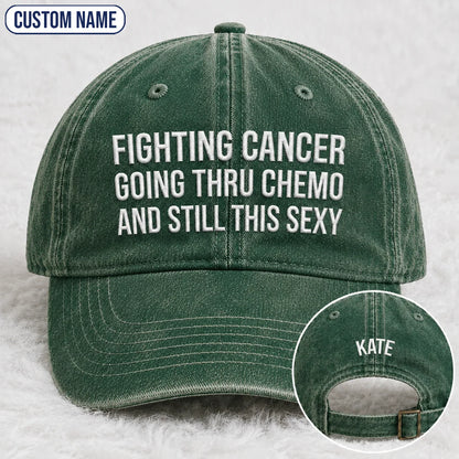 Personalized Still This Sexy Pink Ribbon Quote Embroidered Washed Cap, Awareness Gift