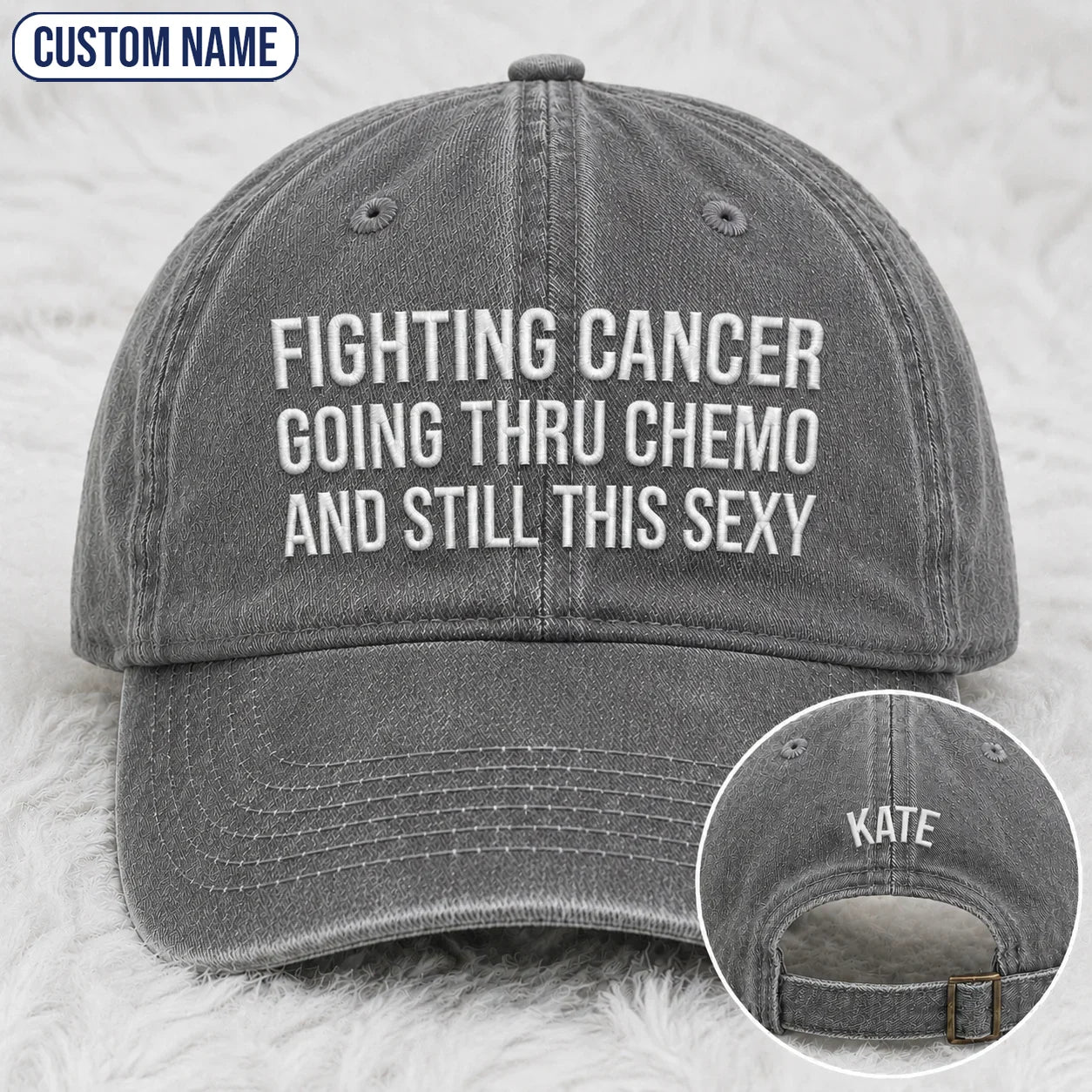 Personalized Still This Sexy Pink Ribbon Quote Embroidered Washed Cap, Awareness Gift