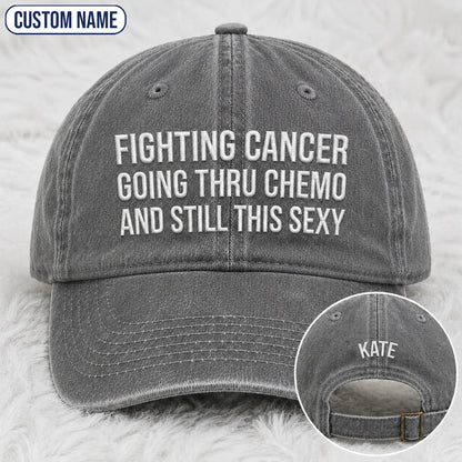 Personalized Still This Sexy Pink Ribbon Quote Embroidered Washed Cap, Awareness Gift