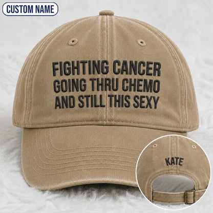 Personalized Still This Sexy Pink Ribbon Quote Embroidered Washed Cap, Awareness Gift