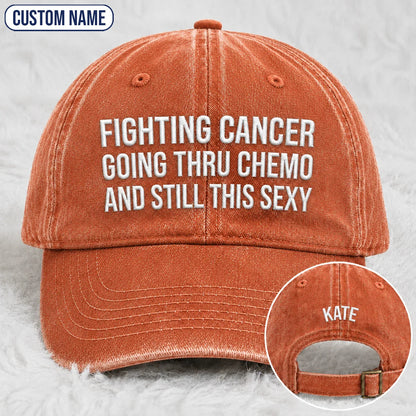 Personalized Still This Sexy Pink Ribbon Quote Embroidered Washed Cap, Awareness Gift