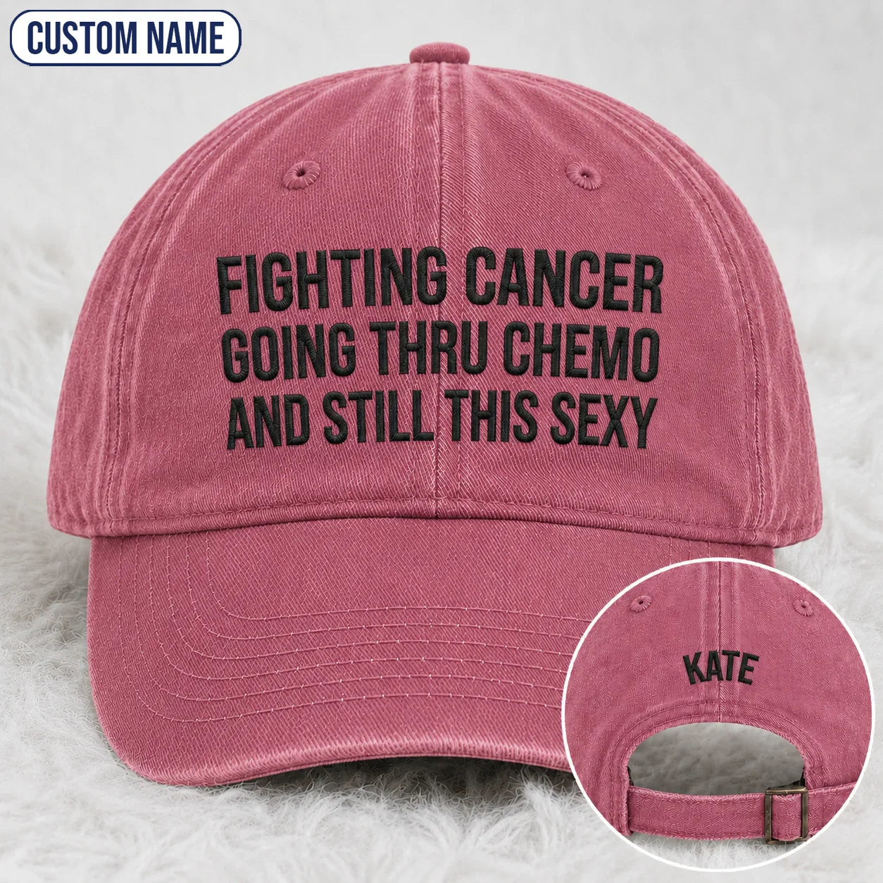 Personalized Still This Sexy Pink Ribbon Quote Embroidered Washed Cap, Awareness Gift