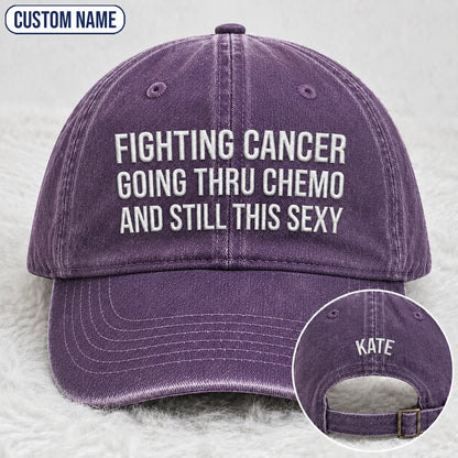Personalized Still This Sexy Pink Ribbon Quote Embroidered Washed Cap, Awareness Gift