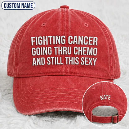 Personalized Still This Sexy Pink Ribbon Quote Embroidered Washed Cap, Awareness Gift