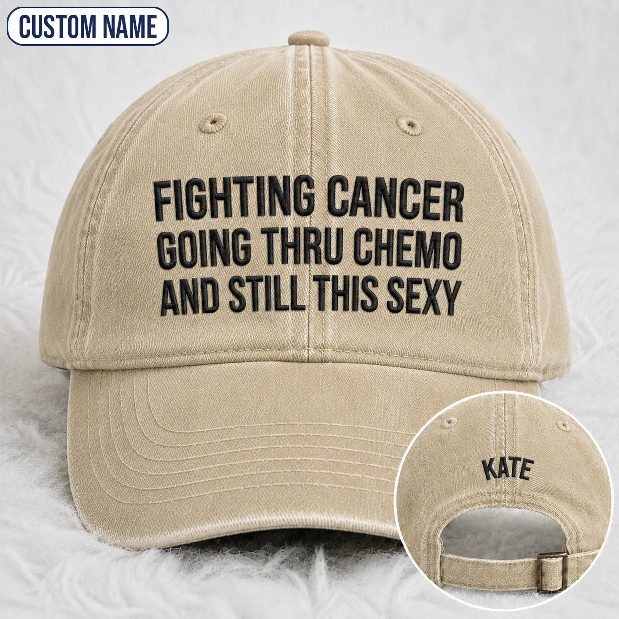 Personalized Still This Sexy Pink Ribbon Quote Embroidered Washed Cap, Awareness Gift