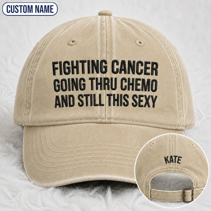 Personalized Still This Sexy Pink Ribbon Quote Embroidered Washed Cap, Awareness Gift