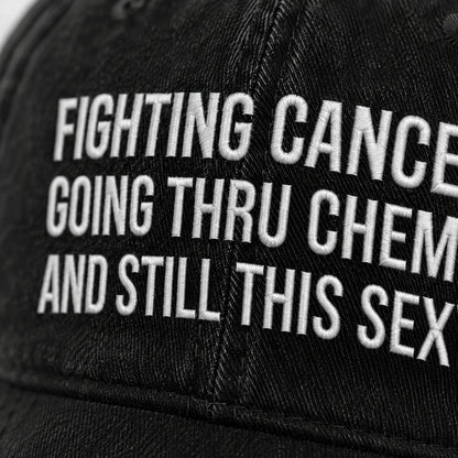 Personalized Still This Sexy Pink Ribbon Quote Embroidered Washed Cap, Awareness Gift