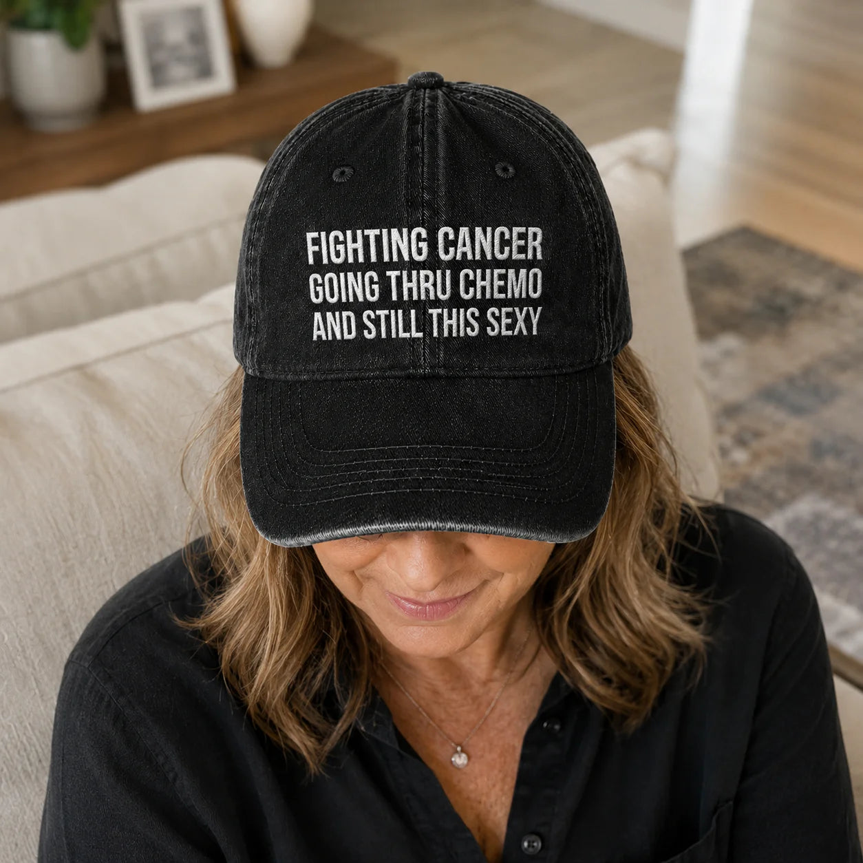 Personalized Still This Sexy Pink Ribbon Quote Embroidered Washed Cap, Awareness Gift