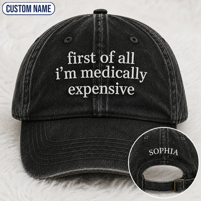 Personalized First Of All Pink Ribbon Quote Embroidered Washed Cap, Awareness Gift