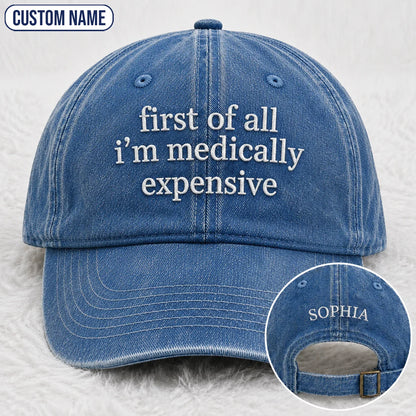 Personalized First Of All Pink Ribbon Quote Embroidered Washed Cap, Awareness Gift