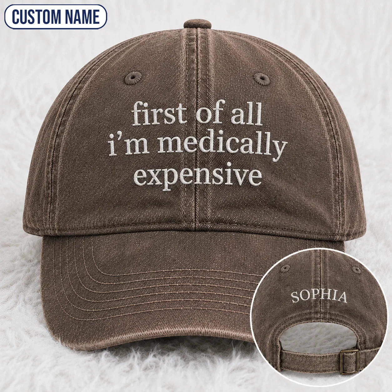 Personalized First Of All Pink Ribbon Quote Embroidered Washed Cap, Awareness Gift