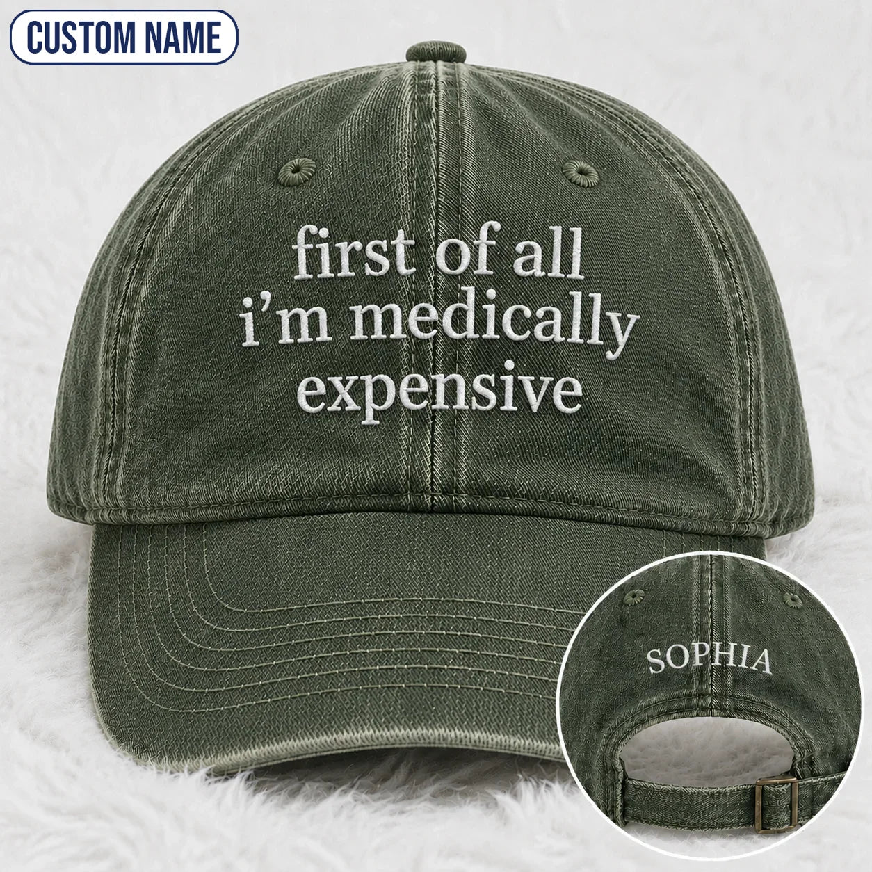 Personalized First Of All Pink Ribbon Quote Embroidered Washed Cap, Awareness Gift
