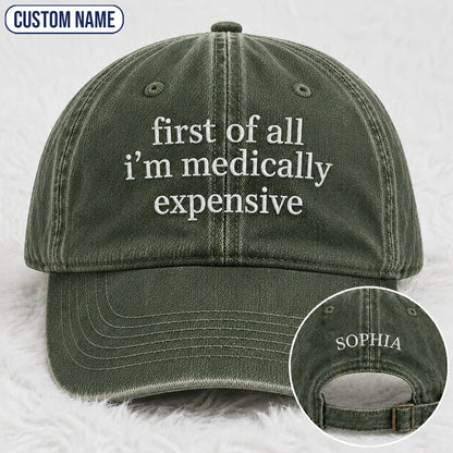Personalized First Of All Pink Ribbon Quote Embroidered Washed Cap, Awareness Gift