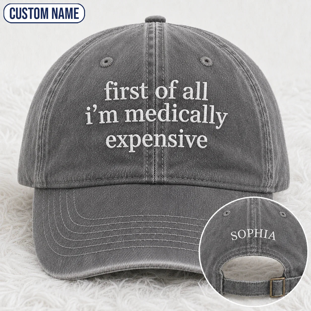 Personalized First Of All Pink Ribbon Quote Embroidered Washed Cap, Awareness Gift