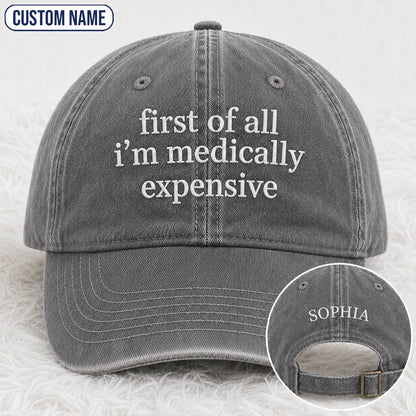 Personalized First Of All Pink Ribbon Quote Embroidered Washed Cap, Awareness Gift
