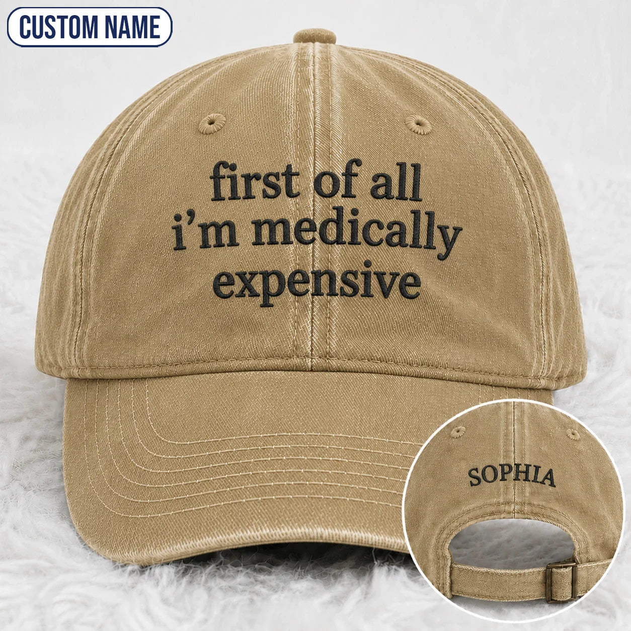 Personalized First Of All Pink Ribbon Quote Embroidered Washed Cap, Awareness Gift