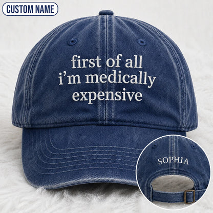 Personalized First Of All Pink Ribbon Quote Embroidered Washed Cap, Awareness Gift
