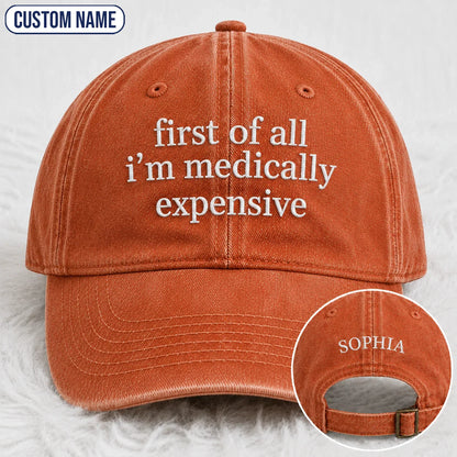 Personalized First Of All Pink Ribbon Quote Embroidered Washed Cap, Awareness Gift