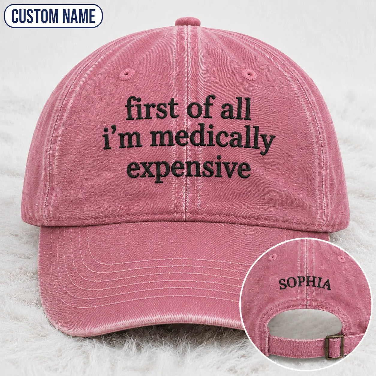 Personalized First Of All Pink Ribbon Quote Embroidered Washed Cap, Awareness Gift