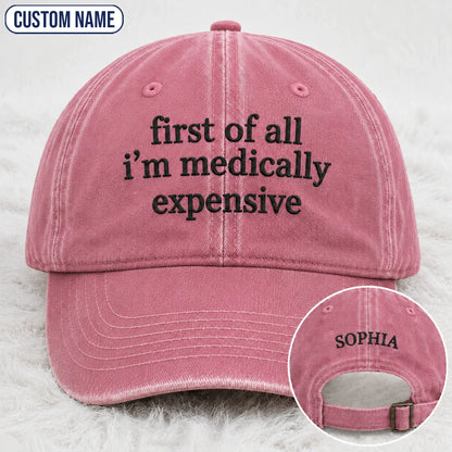 Personalized First Of All Pink Ribbon Quote Embroidered Washed Cap, Awareness Gift