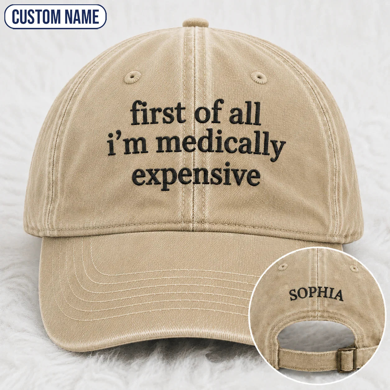 Personalized First Of All Pink Ribbon Quote Embroidered Washed Cap, Awareness Gift