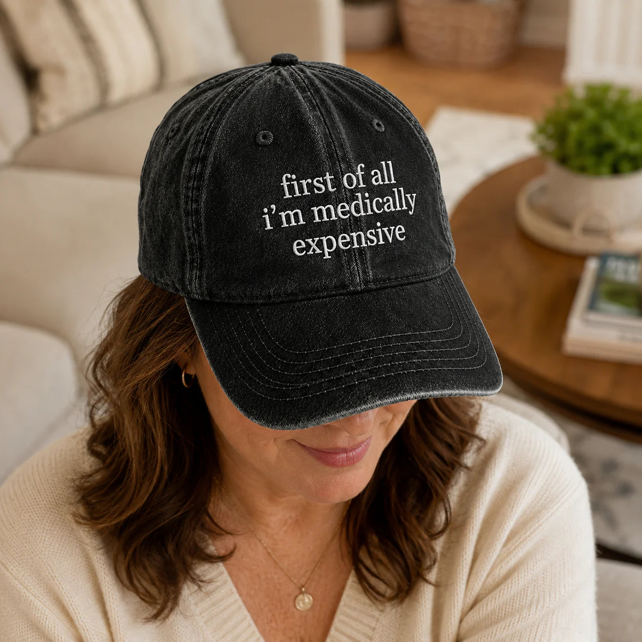 Personalized First Of All Pink Ribbon Quote Embroidered Washed Cap, Awareness Gift
