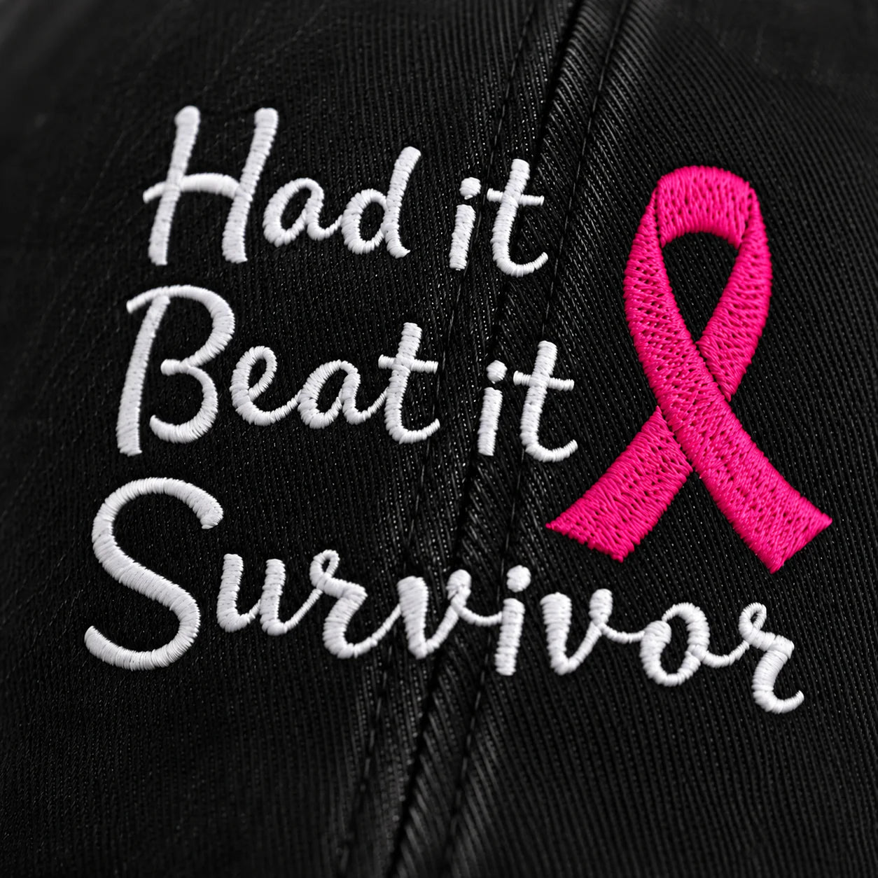 Personalized Had It Beat It Survivor Pink Ribbon Embroidered Washed Cap, Awareness Gift