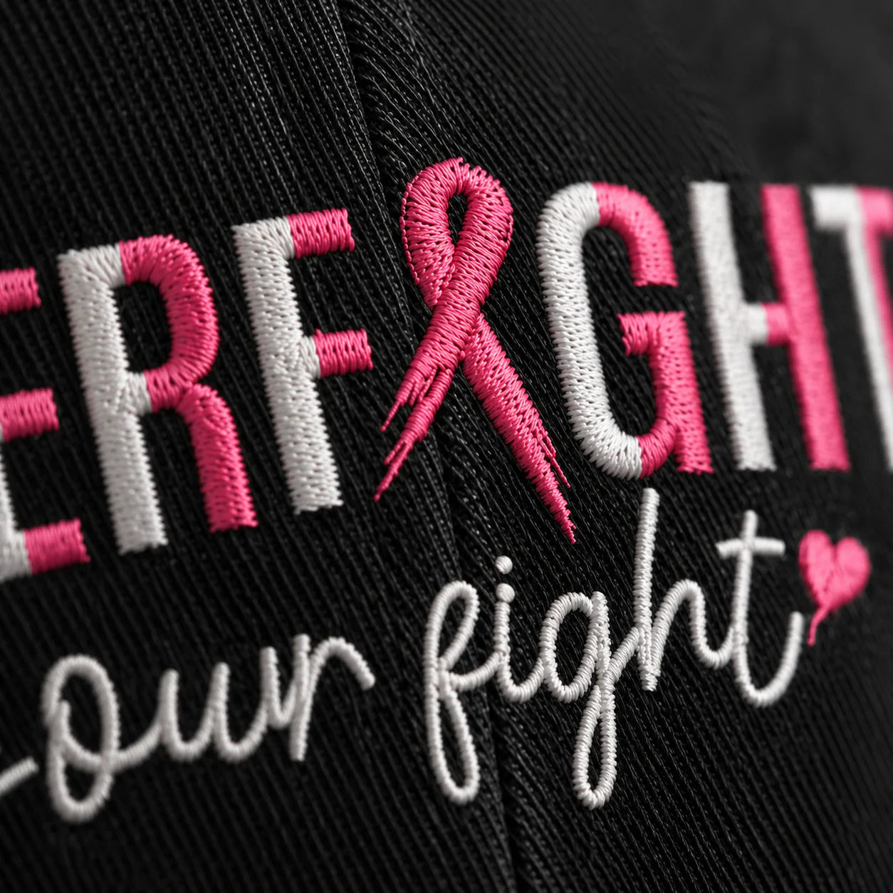 Personalized Her Fight Is Our Fight Pink Ribbon Embroidered Washed Cap, Awareness Gift